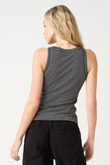 Black Striped Ribbed Knit Tank Top