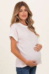 Blush Striped Knit Short Sleeve Maternity Top