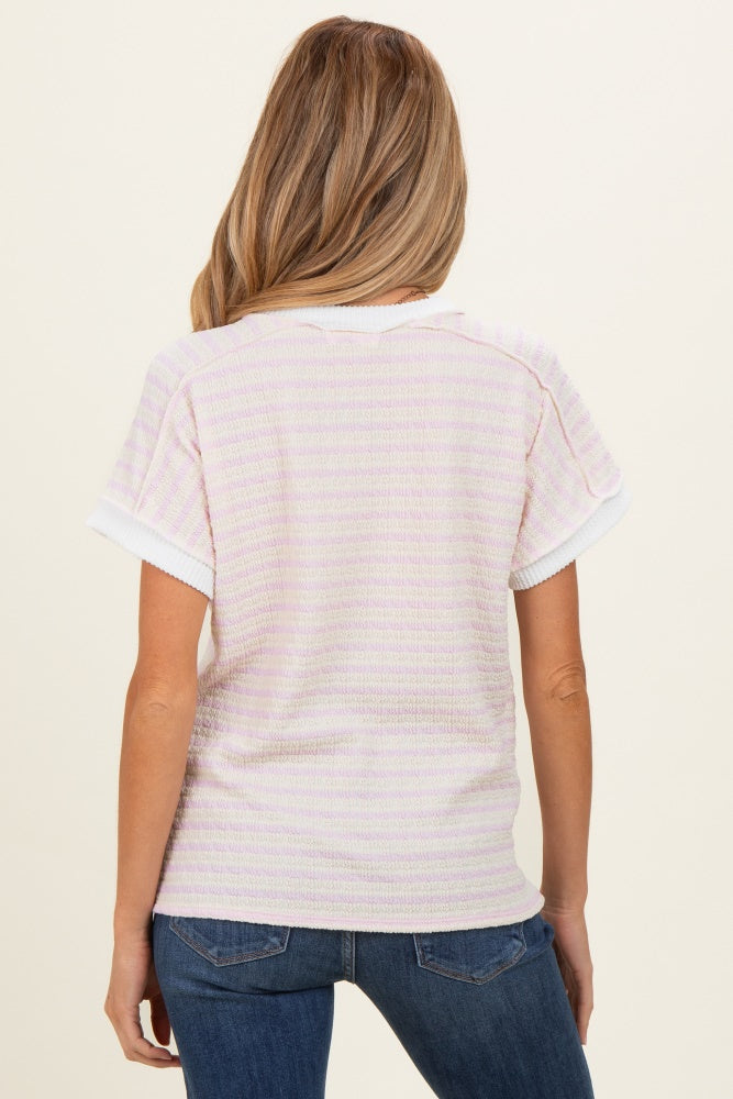 Blush Striped Knit Short Sleeve Maternity Top