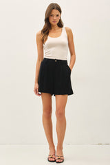 Black Linen Blend Shorts