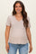 Khaki Linen Blend V-Neck Short Sleeve Maternity T-Shirt