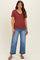 Wine Linen Blend V-Neck Short Sleeve Maternity T-Shirt