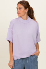 Lavender Oversized Mock Neck Short Sleeve Maternity Sweater