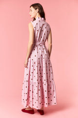 Light Pink Polka Dot Sleeveless Poplin Shirt Dress