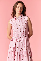 Light Pink Polka Dot Sleeveless Poplin Shirt Dress