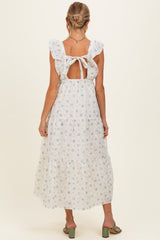Cream Floral Front Bow Open Back Maternity Midi Dress