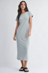 Grey Basic Crewneck Maternity Midi Dress