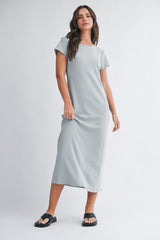 Grey Basic Crewneck Midi Dress