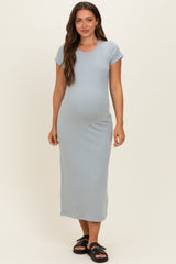 Grey Basic Crewneck Maternity Midi Dress