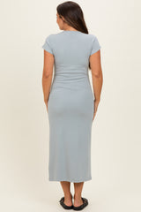 Grey Basic Crewneck Maternity Midi Dress