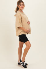 Beige Washed Oversized Crew Neck Maternity Top