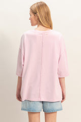 Pink Washed Oversized Crew Neck Top