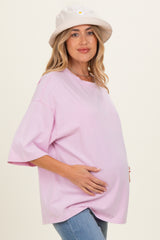 Pink Washed Oversized Crew Neck Maternity Top
