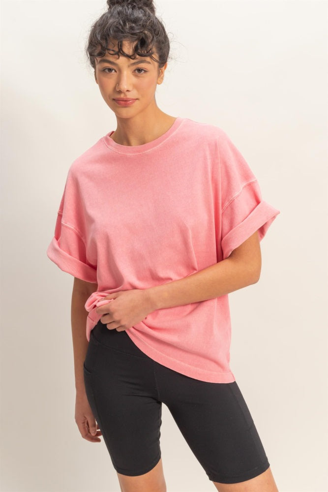Pink Pigment Oversized Half-Sleeve Maternity T-Shirt
