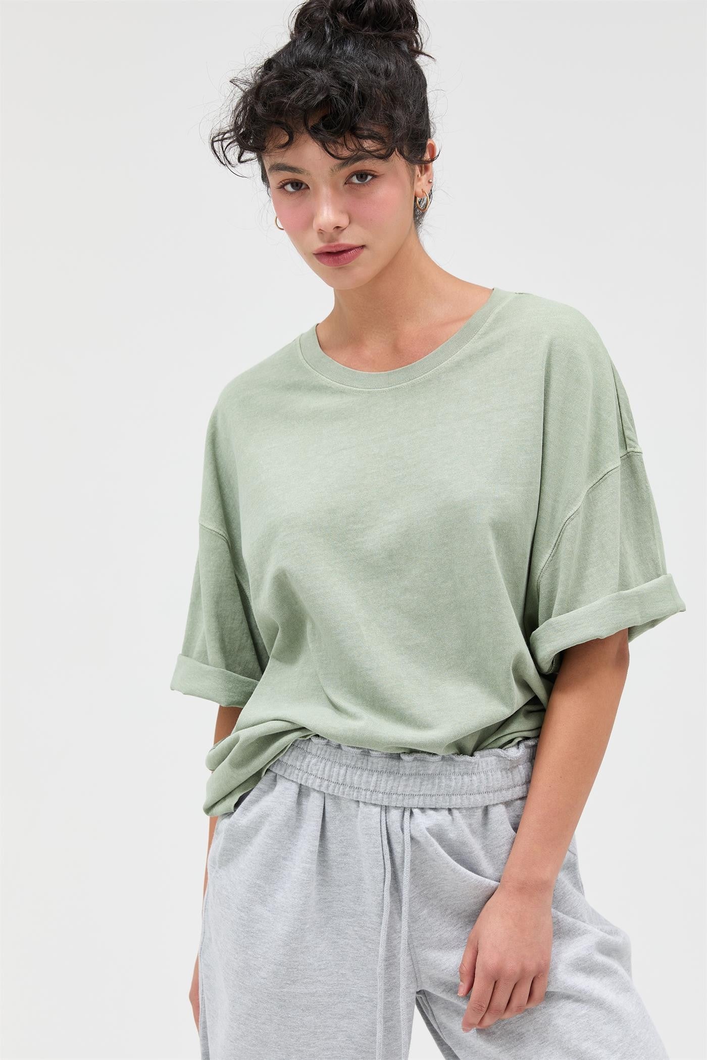Sage Pigment Oversized Half-Sleeve Maternity T-Shirt