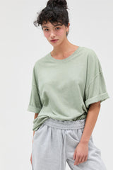 Sage Pigment Oversized Half-Sleeve Maternity T-Shirt