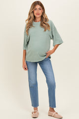 Sage Pigment Oversized Half-Sleeve Maternity T-Shirt
