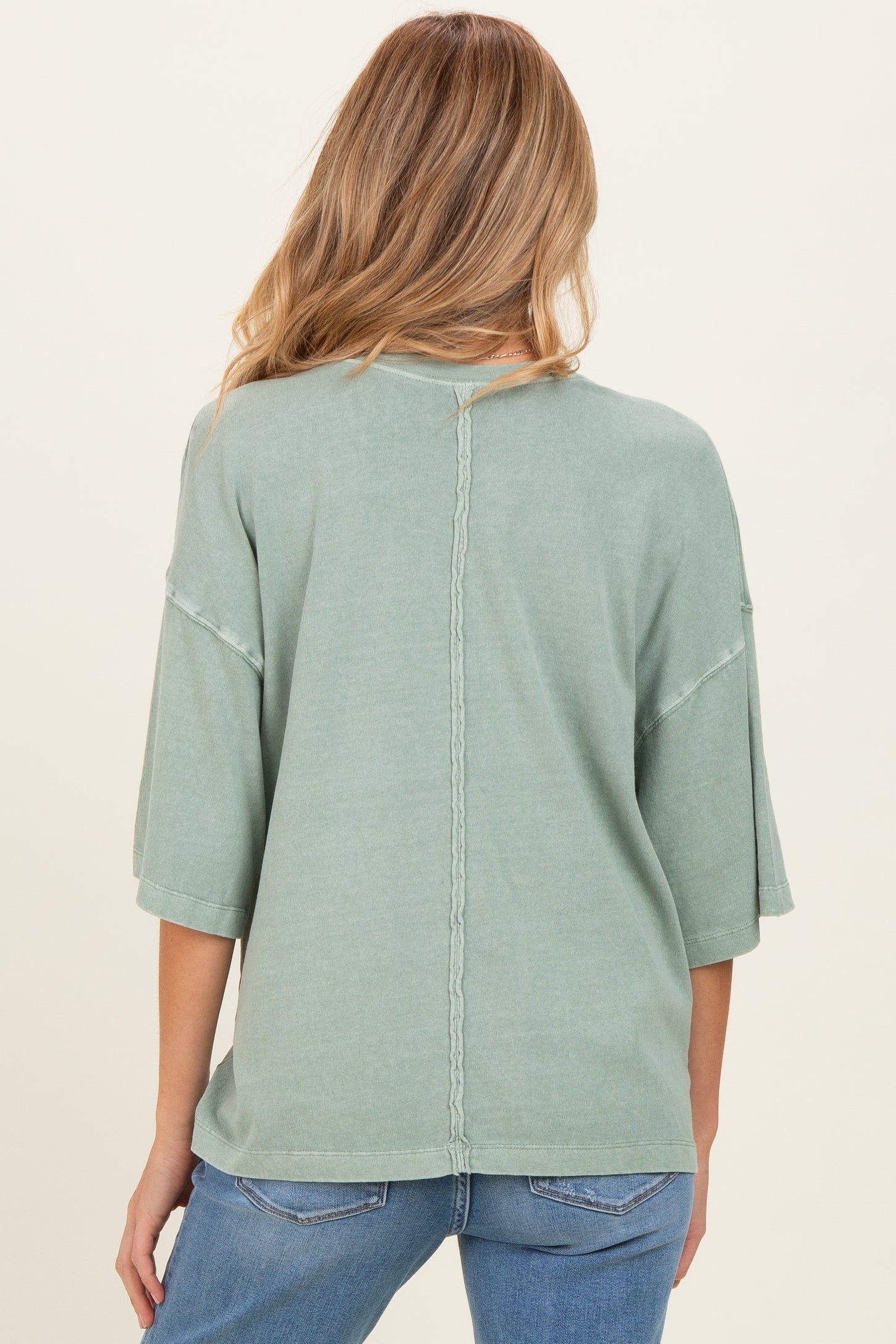 Sage Pigment Oversized Half-Sleeve Maternity T-Shirt