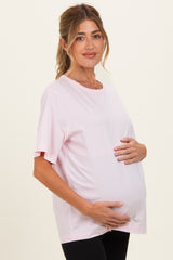 Soft Pink Oversized Short Sleeve Crew Neck Maternity T-Shirt