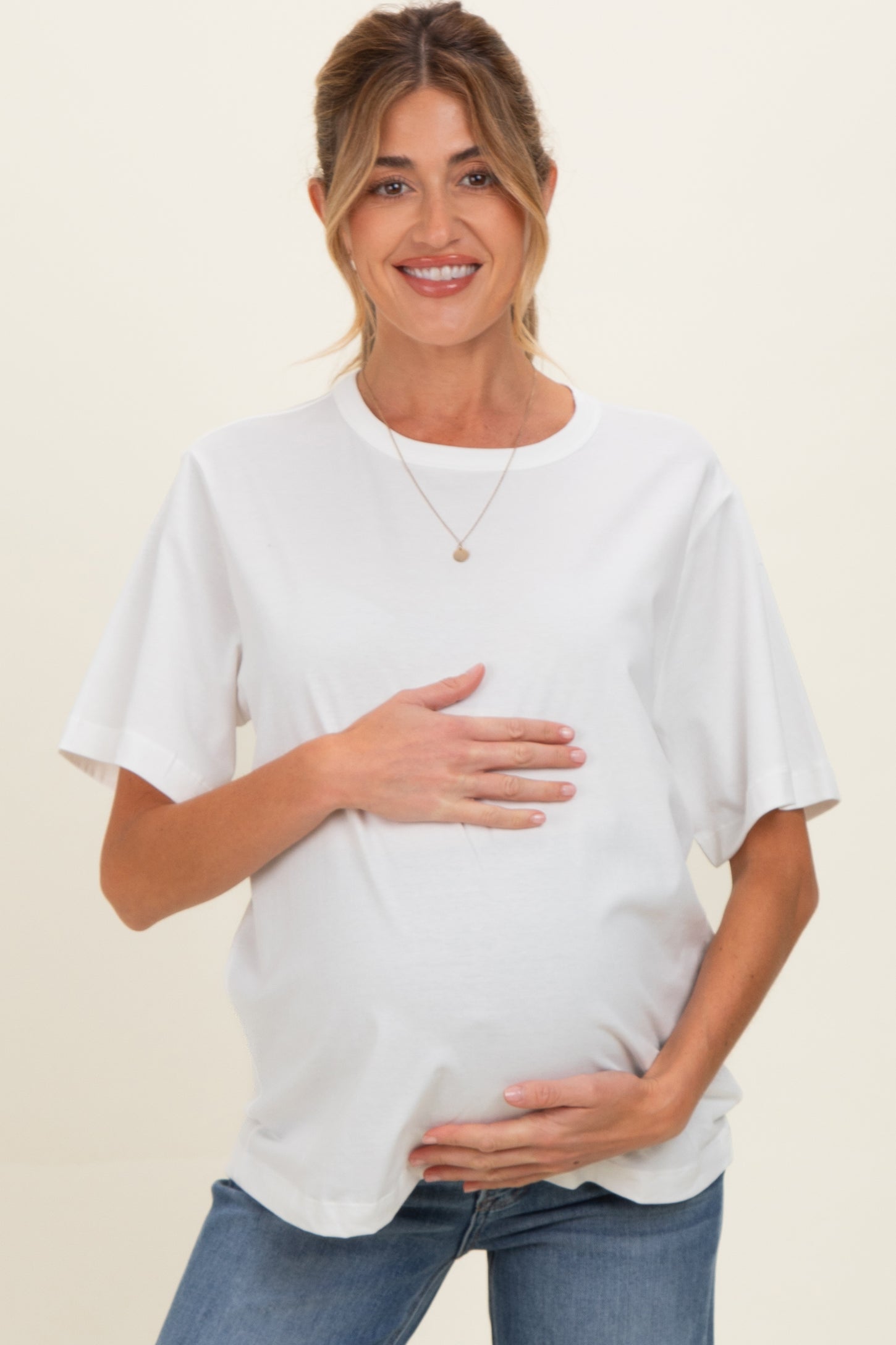 White Oversized Short Sleeve Crew Neck Maternity T-Shirt