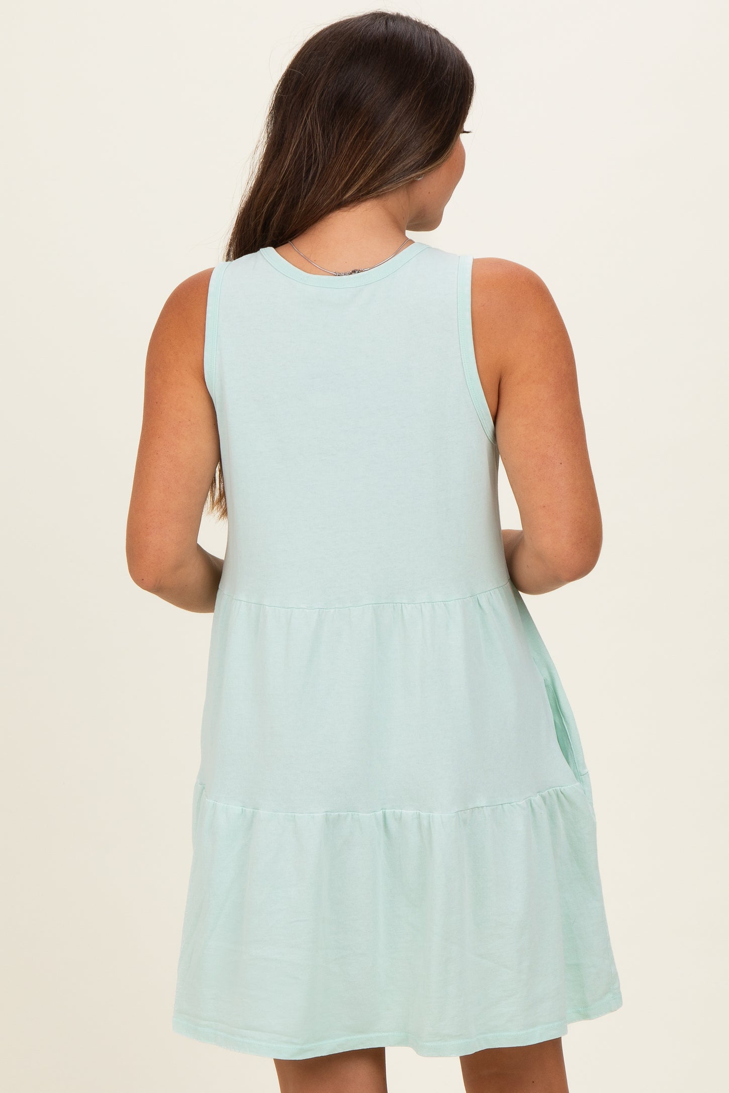 Mint Sleeveless Crewneck Tiered Maternity Mini Dress