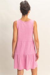 Fuchsia Sleeveless Crewneck Tiered Mini Dress