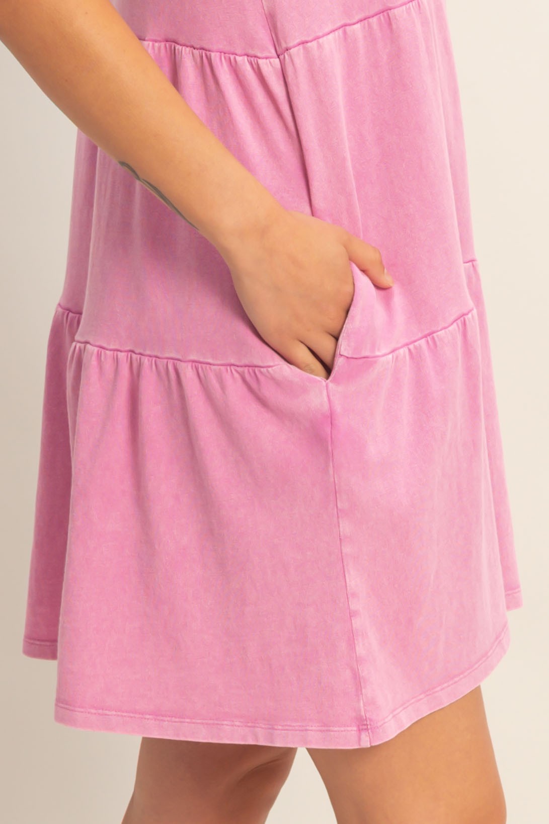 Fuchsia Sleeveless Crewneck Tiered Mini Dress
