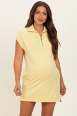 Yellow Half Zip Up Mock Neck Maternity Mini Dress