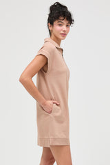 Taupe Half Zip Up Mock Neck Mini Dress