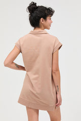 Taupe Half Zip Up Mock Neck Mini Dress