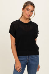 Black Open-Knit Dolman Sleeve Top