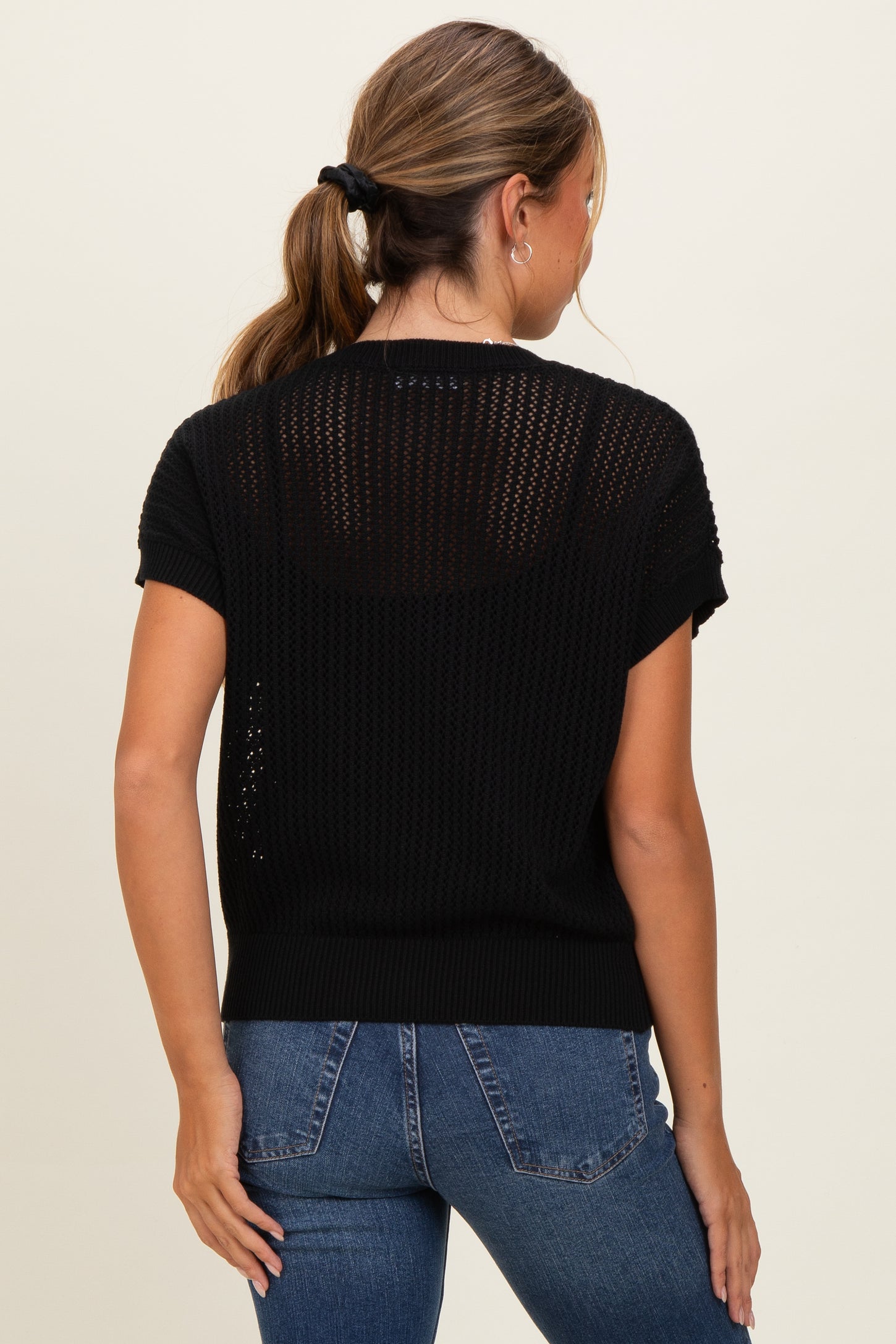 Black Open-Knit Dolman Sleeve Top