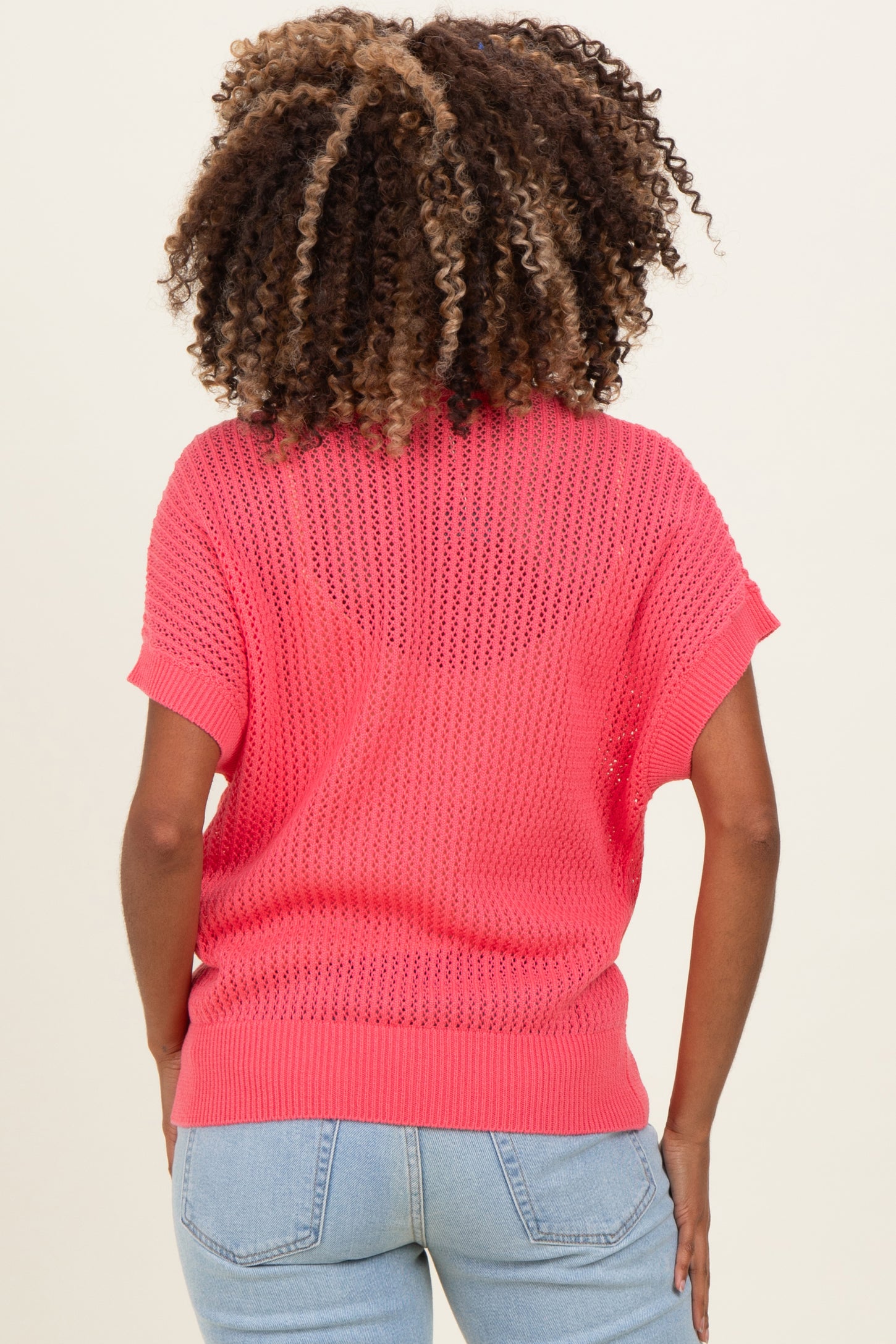 Pink Open-Knit Dolman Sleeve Maternity Top