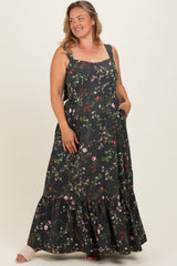 Forest Green Floral Bow Strap Maternity Plus Maxi Dress