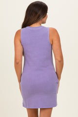 Purple Pigment Dyed Sleeveless Maternity Mini Dres