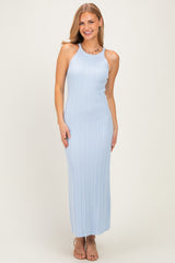 Sky Halter Ribbed Knit Maxi Dress