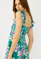 Teal Floral V-Neck Ruffle Strap Maxi Dress