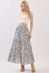 Cream Tiered Floral Print Maternity Maxi Skirt