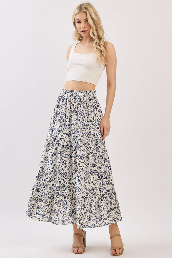 Cream Tiered Floral Print Maternity Maxi Skirt