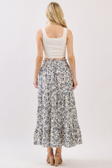 Cream Tiered Floral Print Maxi Skirt