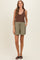 Olive Drawstring Pleated Maternity Shorts