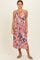 Pink Tropical Floral Twisted Front Cutout Midi Dress