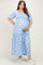 Light Blue Floral Smocked Puff Sleeve Plus Maternity Maxi Dress