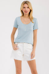 Blue Stripe Scoop Neck Henley Maternity Top