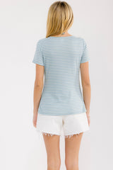 Blue Stripe Scoop Neck Henley Top