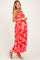 Red Floral Pleated Cutout Back Maternity Midi Dress