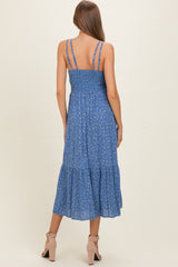 Blue Floral Lace Detail Strappy Maternity Maxi Dress