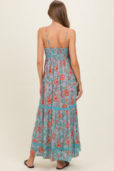 Mint Smocked Bust V Neck Lace Trim Maternity Maxi Dress