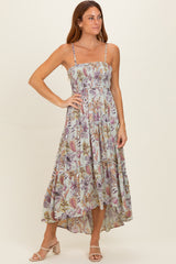 Celedon Smocked Bust Tiered Slight Hi Lo Hem Maternity Maxi Dress