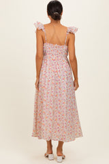 Blush Floral Ruffle Strap Midi Dress